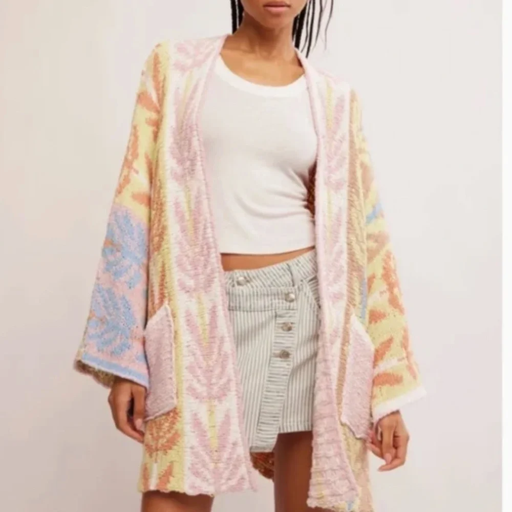 BEST Free People Mallorca Oversize Open Front Cardigan Knit Breeze Combo XS/S - Picture 3 of 7